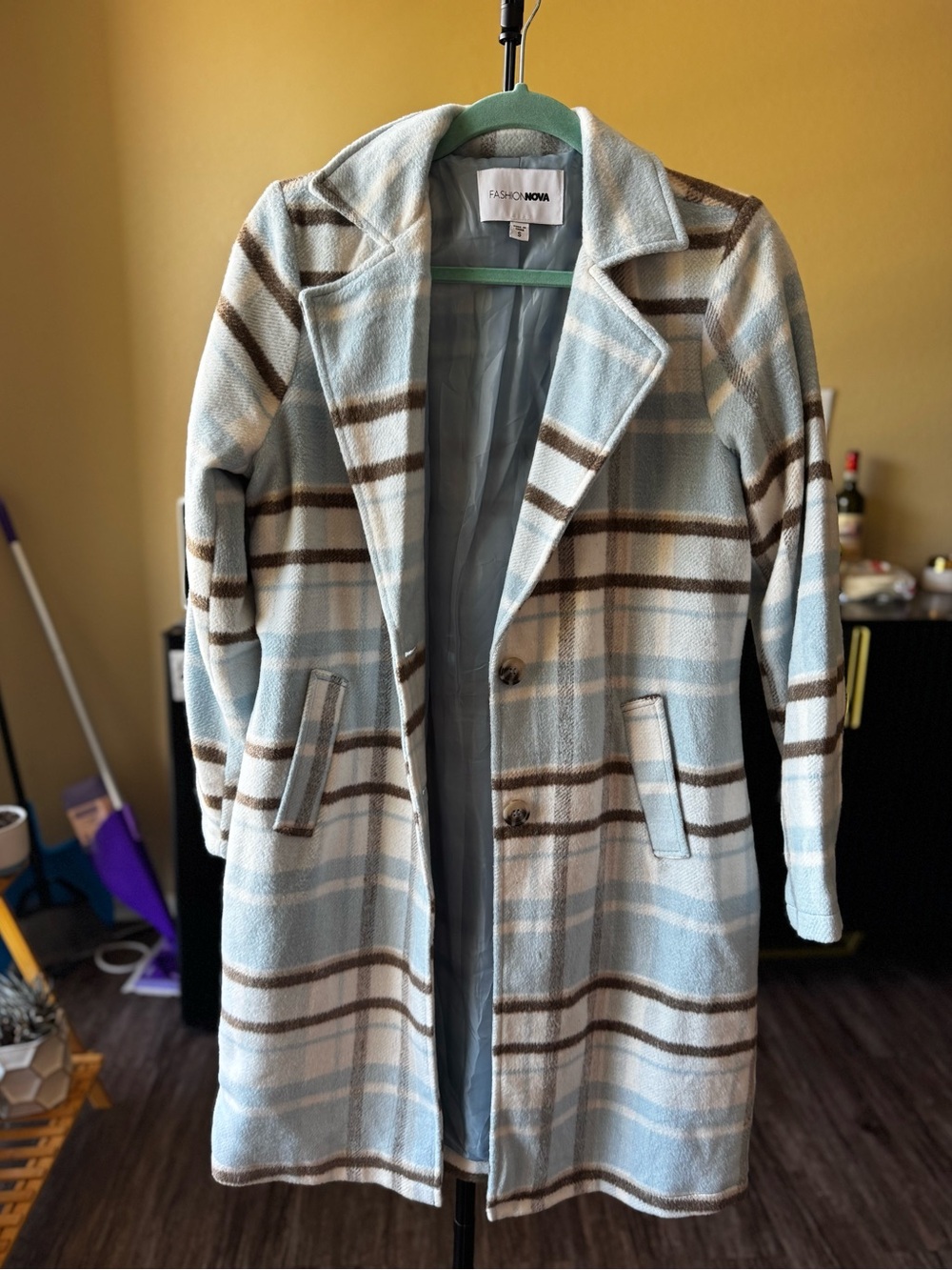 Forever 21 Blue & Brown Plaid Peacoat